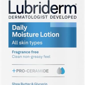Lubriderm Fragrance Free Daily Moisture Lotion + Pro-Ceramide, Shea Butter & Glycerin, Face, Hand & Body Lotion for Sensitive Skin, Hydrating Lotion for Healthier-Looking Skin, 24 fl. oz
